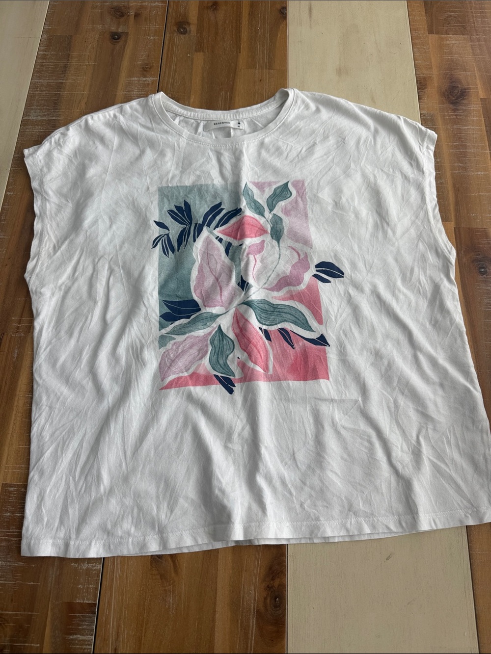 Reserved White Short-Sleeve Tee with Pink and Teal Floral Print